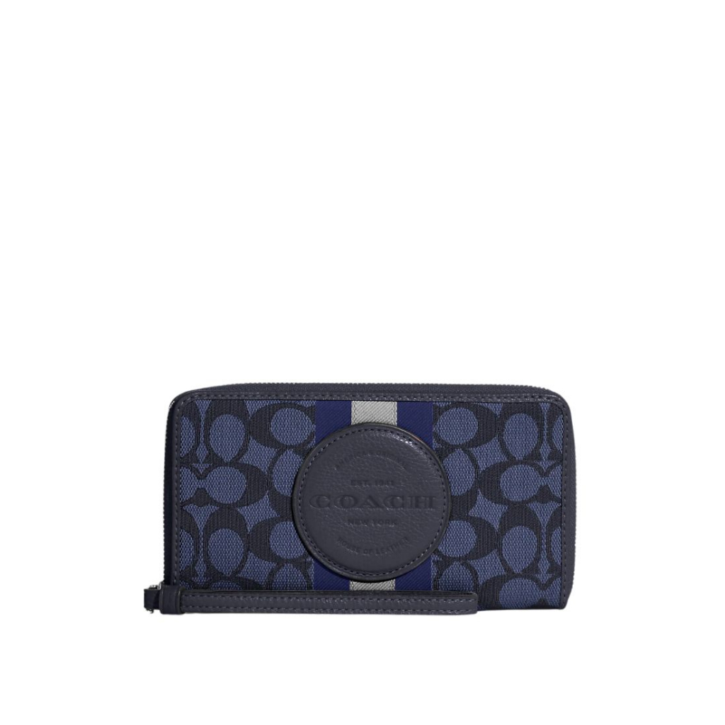 COACH Dempsey Large Phone Wallet In Signature Jacquard With Stripe And Coach Patch Midnight Navy