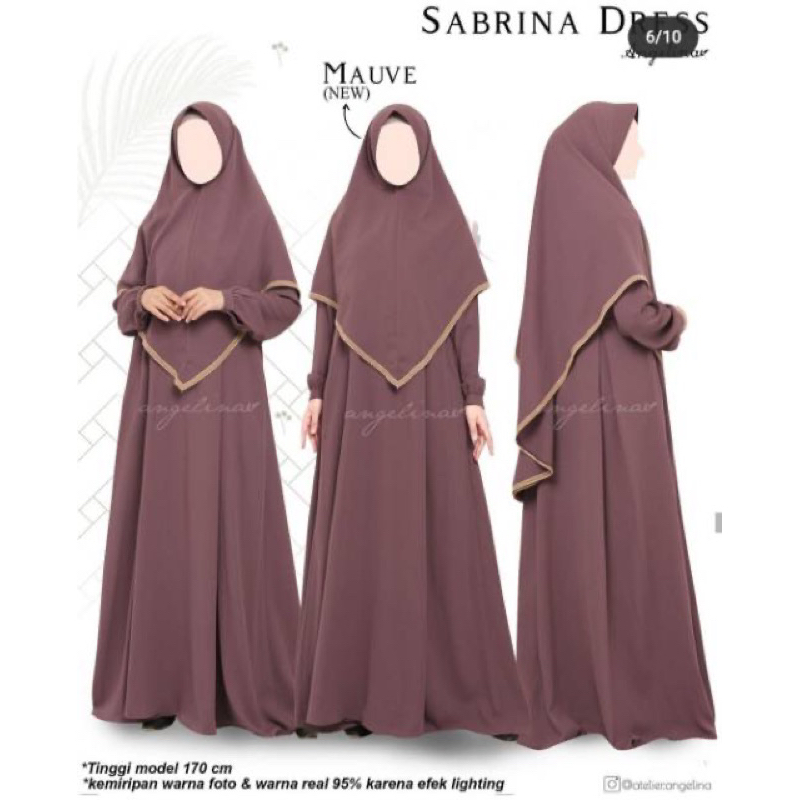 Preloved Set Sabrina Dress + Sabhira Khimar Softpad MAUVE ( New Edition Ya) size S