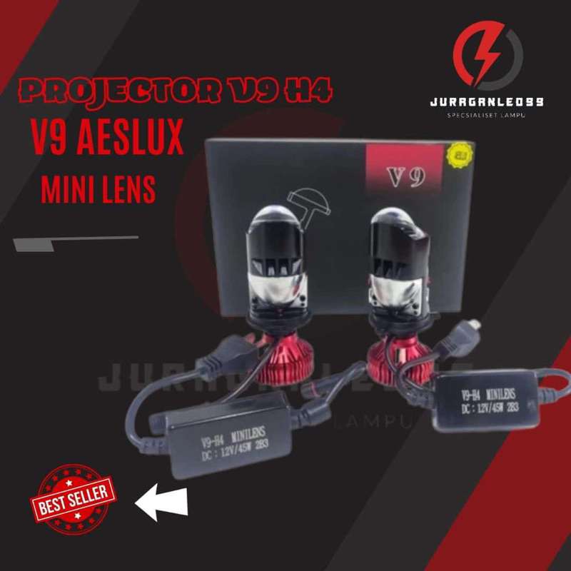 V9 Aeslux | Lampu LED Headlamp V9 AESLUX Mobil Motor Mini Projector H4 New Aeslux 2022