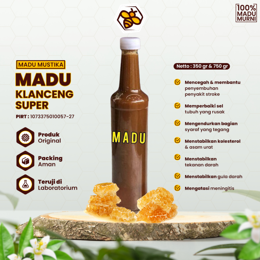 

Madu Klanceng Super 750 Gram Madu Murni Mengandung Bee Pollen Propolis Mineral Vitamin Asli 100% Herbal Alami Premium