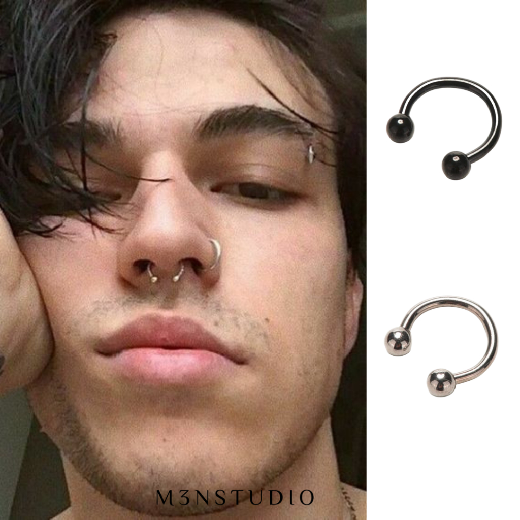 Anting Pria Tindik Piercing Titanium Anti Karat Silver Hitam / Anting Hidung Titanium Pria / Anting 