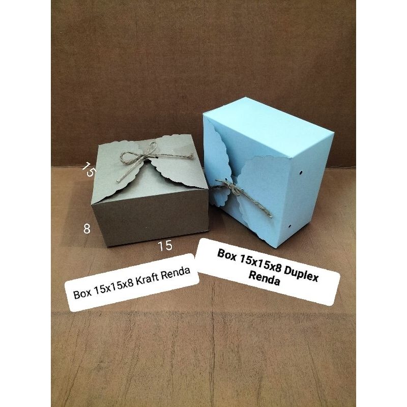 

BOX SOUVENIR 15x15x8 Renda Brown Kraft / Duplex Kemasan Roti Snack Makanan Kado