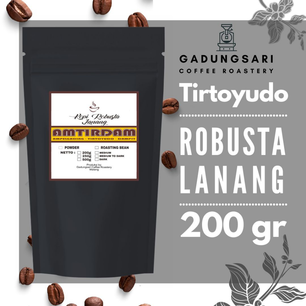 

Kopi Robusta Lanang Tirtoyudo 200 gram Peaberry Single Bean