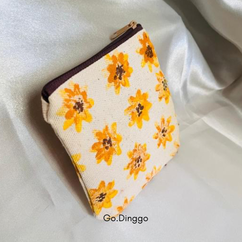 GO.DINGGO-Pouch zipper uang koin kanvas stempel bunga