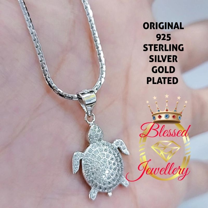 KALUNG PERAK ASLI 925 LAPIS EMAS MODEL ITALI SANTA LIONTIN KURA-KURA