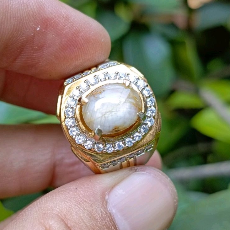 Cincin Batu Permata Natural STAR YELLOW SAPPHIRE Srilanka No Heated Serat Patkua (4,98crt)