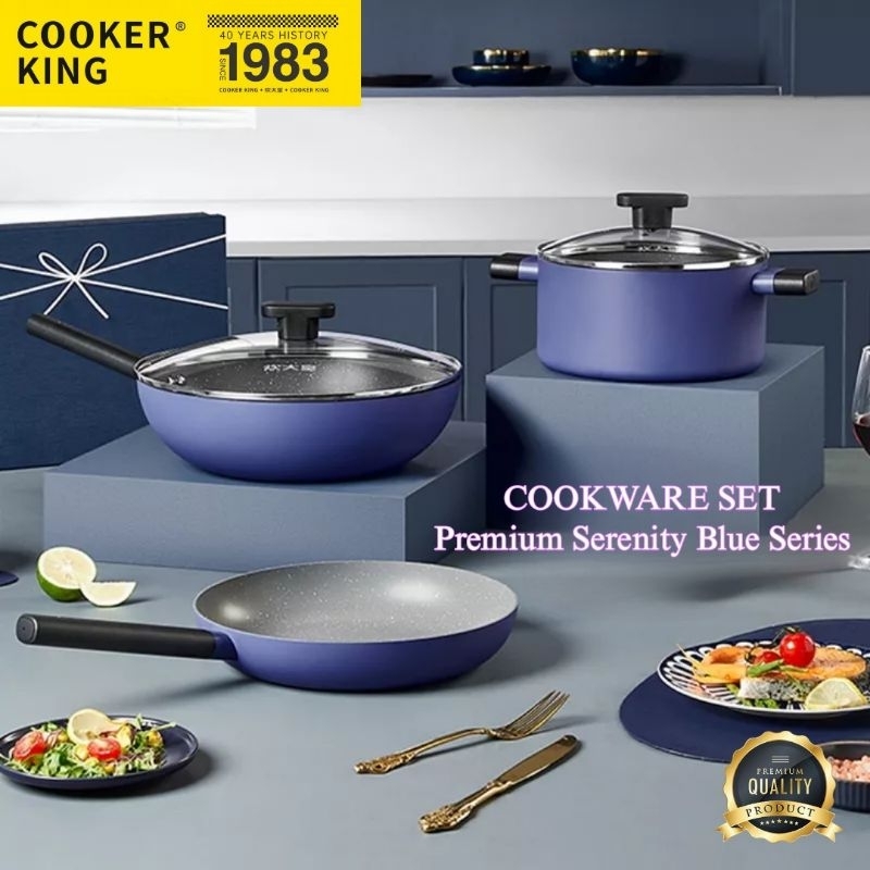 Cooker King Cookware Panci Set Granite Coating Non Stick Premium Serenity Blue Series