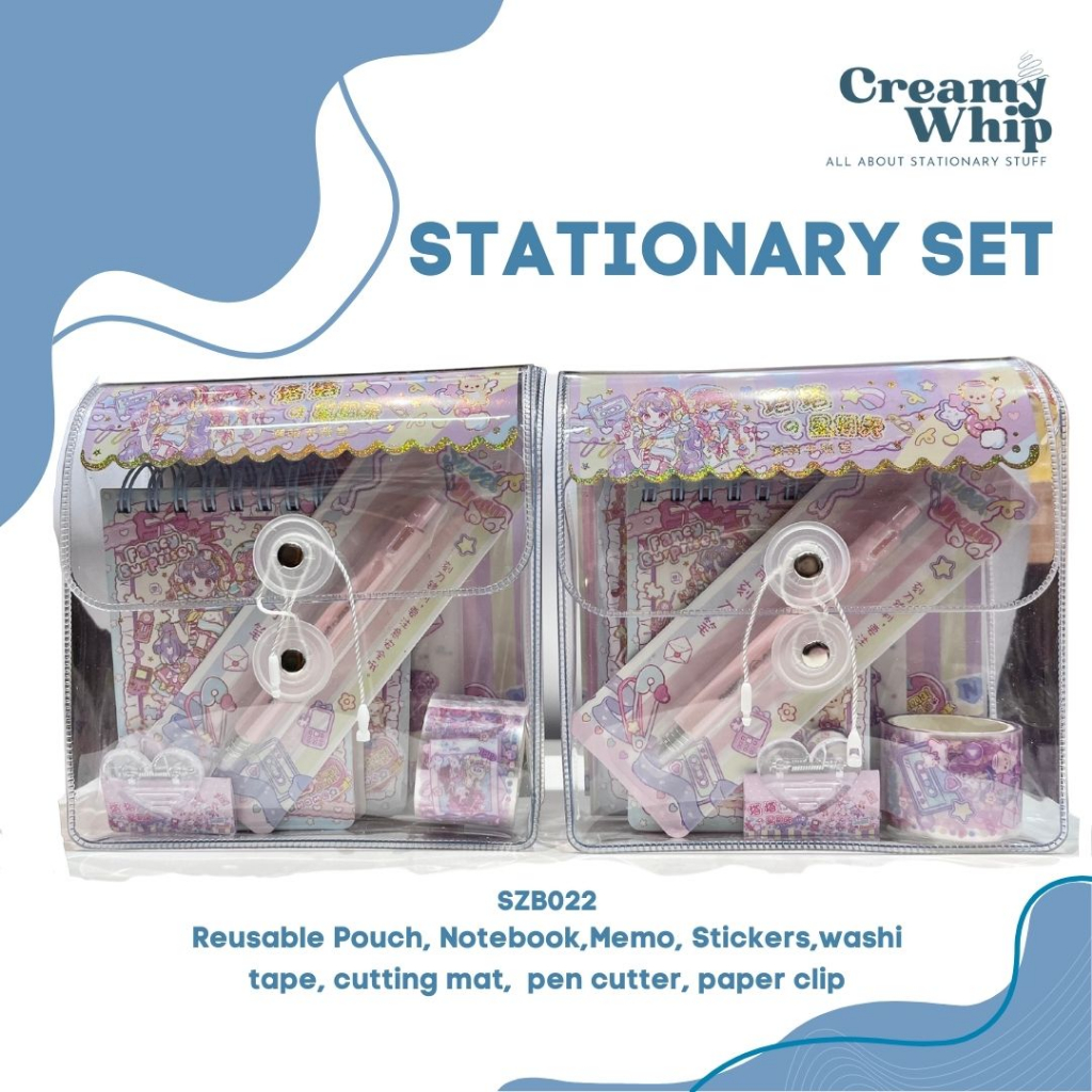 

Cute Anime Girl Stationary Set Kit With Reusable Pouch - Perlengkapan Stationary lengkap alat jurnaling dan berkreasi