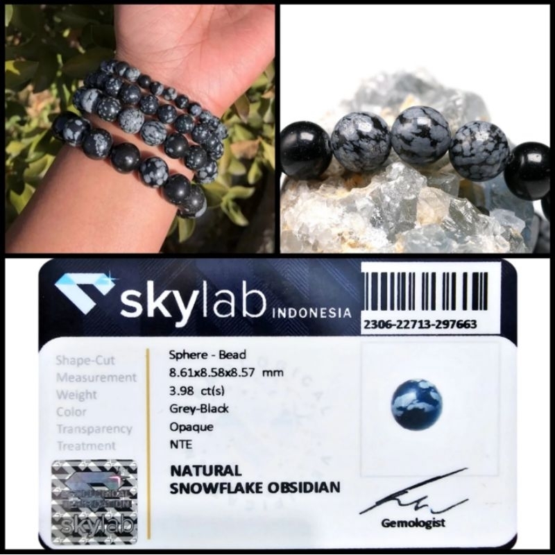 Gelang Batu Natural Black Snowflake Obsidian Original