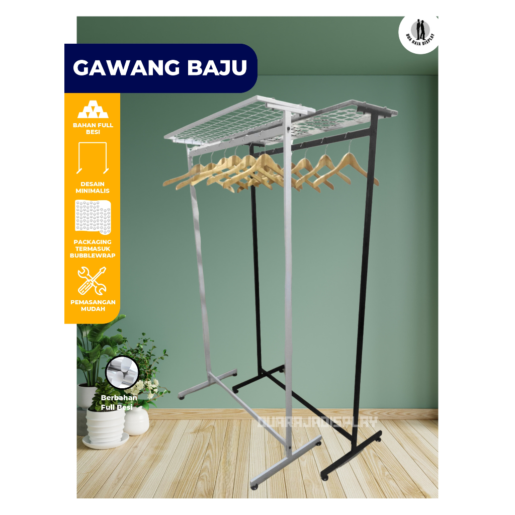 DRJ -  Gawang Baju Rak Gantungan Baju Gamis Full Kotak Rak Ram - Rak Baju Besi - Minimalis - Gamis