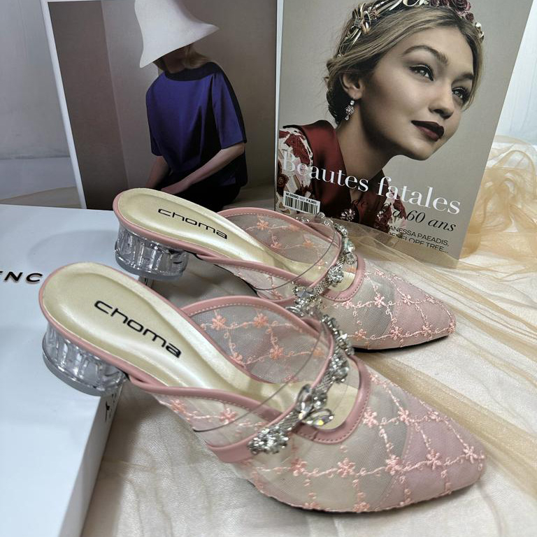 Choma Ladies Sandal Pesta Pernikahan Sandal Kantoran Sandal Wisuda Wanita Hak Kaca 3 CM