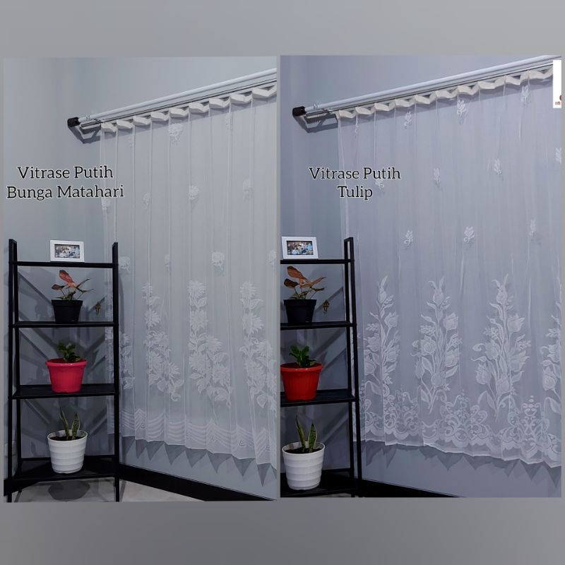 Gorden vitrase putih bunga tulip matahari / vitrase putih motif / daleman gorden motif