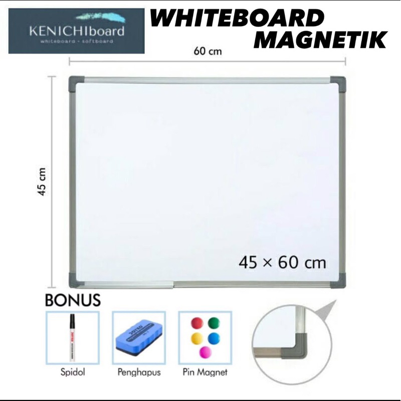

Papan Tulis Whiteboard / White Board Gantung Magnet Single Face KENICHI 45 x 60 cm