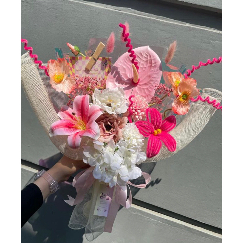 Moody bouquet pink large | bouquet artificial | buket bunga | bouquet wisuda | bouquet hadiah | bouq
