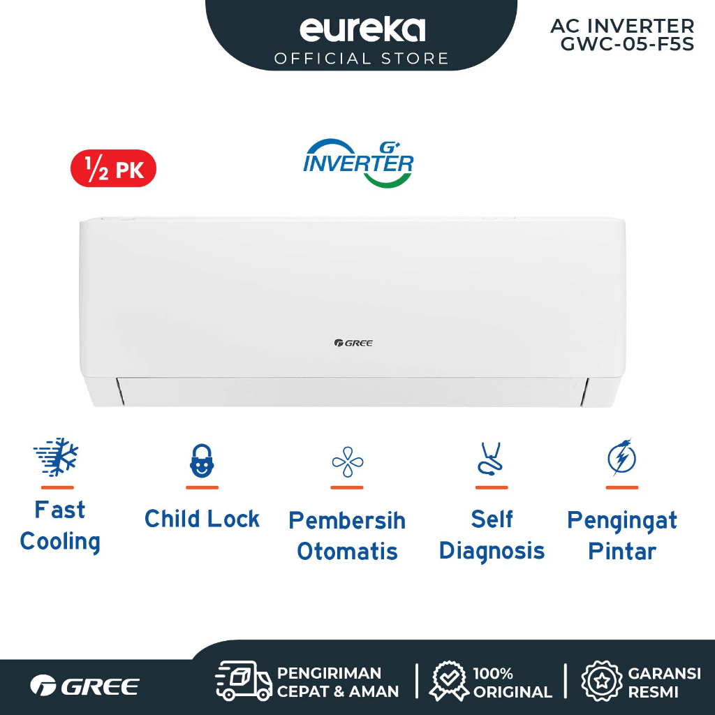 GREE AC F1S SERIES - INVERTER 1/2 PK - GWC-05F1(S) - WHITE PEARL (Unit Indoor &amp; Outdoor)
