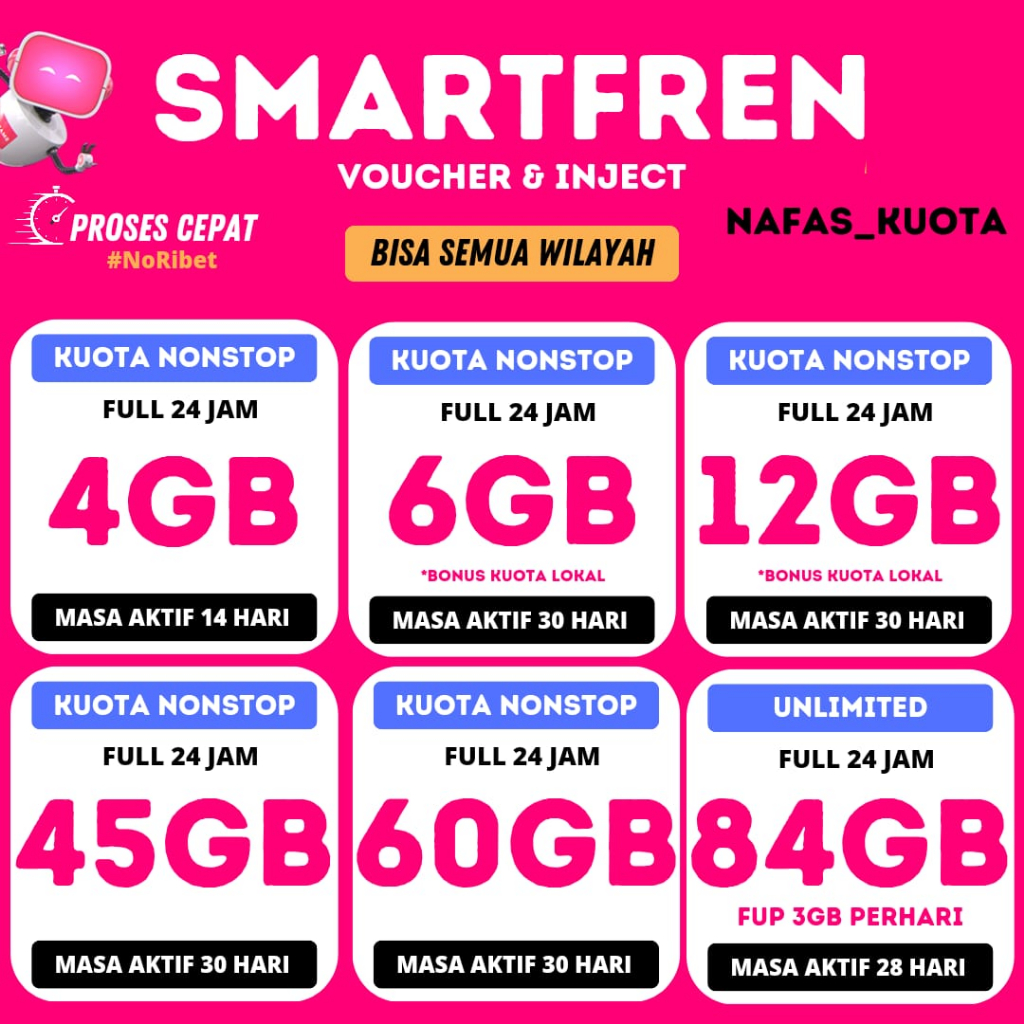 MURAH KUOTA SMARTFREN UNLIMITED VOUCHER SMARTFREN NONSTOP ISI ULANG SMARTFREN 6GB VOCER SMARTFREN PA