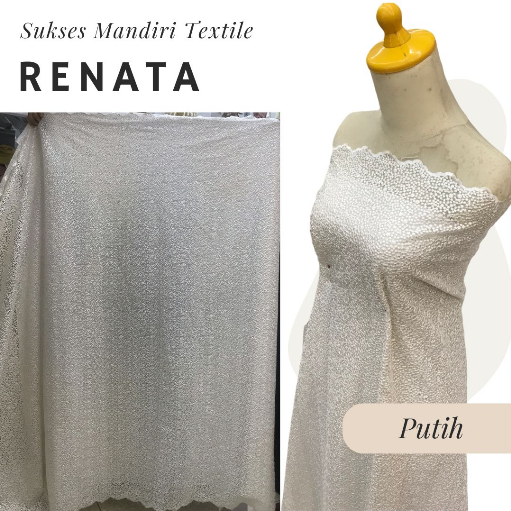 [RENATA] Brokat Full Embroidery mewah putih | Harga ½ meter = 50 cm (Bahan Dress Bridesmaid, Kondang