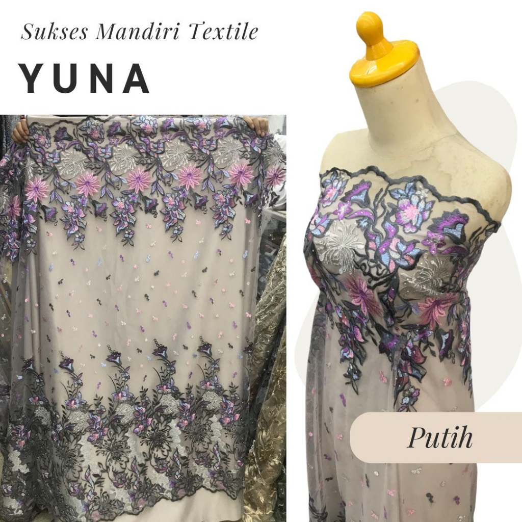 [YUNA] Brokat two tone cantik dengan kaki putih , Harga per 1/2 meter = 50 cm BAHAN KAIN BRUKAT TILE