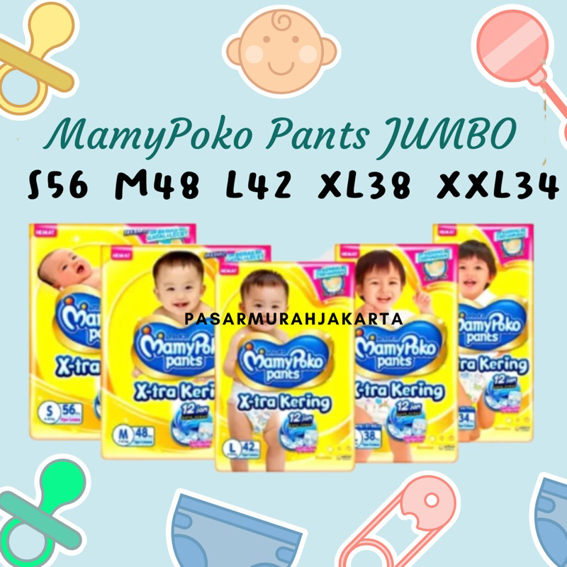 MAMYPOKO PANTS EKSTRA KERING JUMBO S56 M48 L42 XL38 XXL34 Termurah