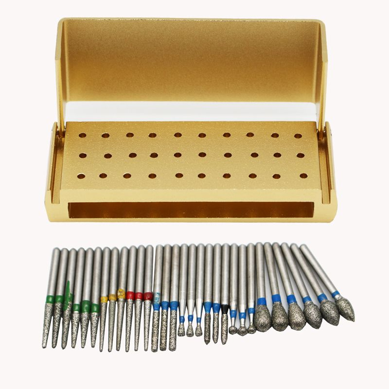 30Pcs/Set Mata Bur Gigi High Speed Dental Diamond Bur Dengan Bur Holder