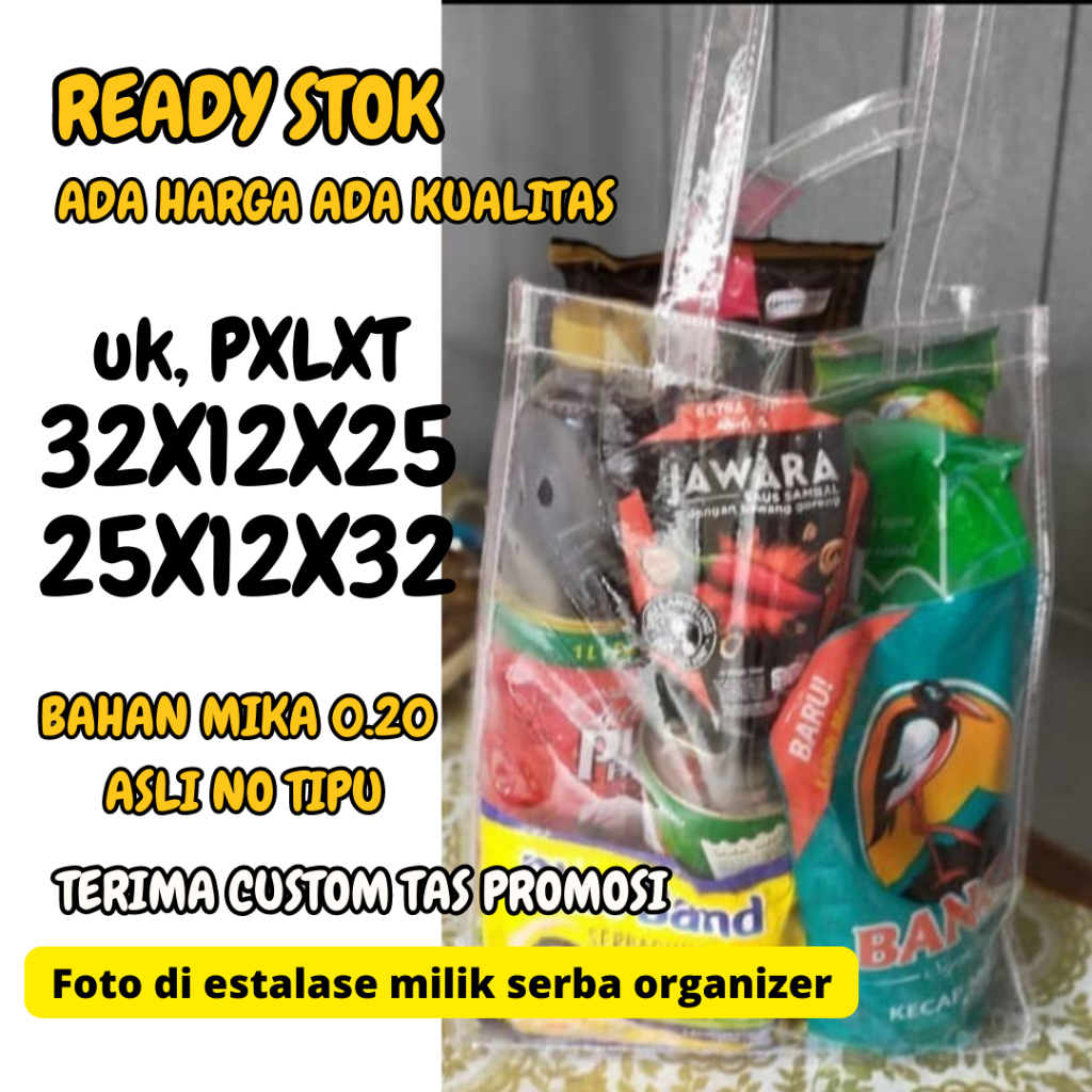 

32x10x25 Tas mika transparant / tas hadiah / tas kado / tas sembako / Tote bag / tas mika / tas pvc