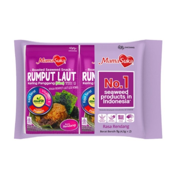 

RUMPUT LAUT LEMBARAN RENDANG MAMASUKA GIM NORI SHEET 4,5GR X 2 PACK