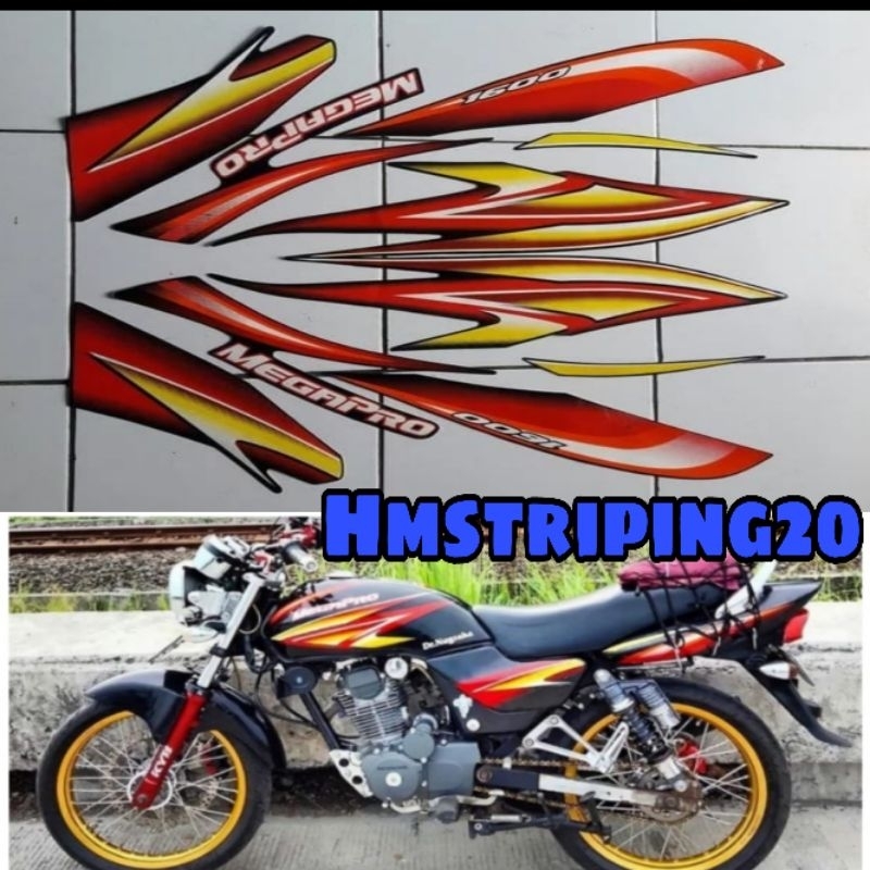 STRIPING STIKER LIS BODY HONDA MEGAPRO HIU TAHUN 2005 HITAM MERAH