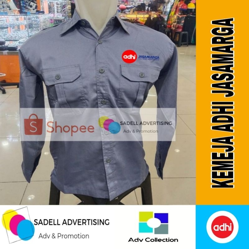 Kemeja PT Adhi Karya JASAMARGA Seragam PT Adhi Karya JASAMARGA Abu PDH Lengan Panjang Pria Bordir
