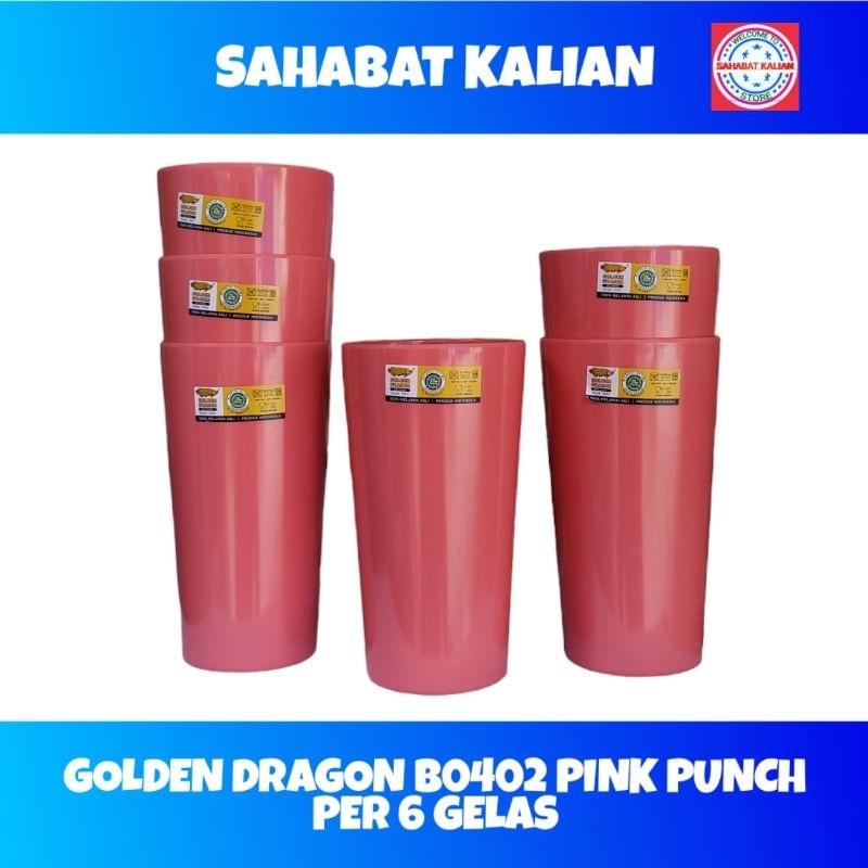 (6 Gelas) Gelas Melamin Golden Dragon B0402 Pink Punch 480ml