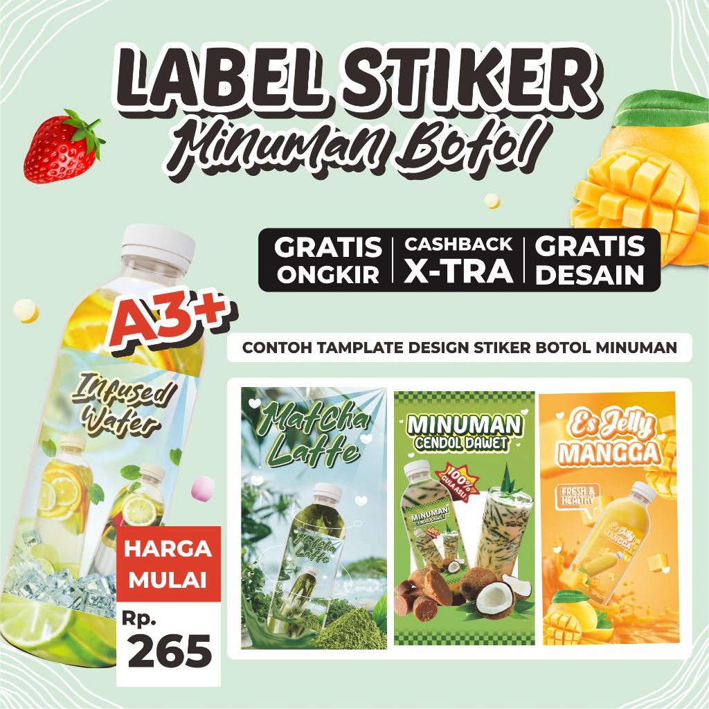 

Label stiker minuman botol glossy anti air fullcolour ukuran 5x9cm