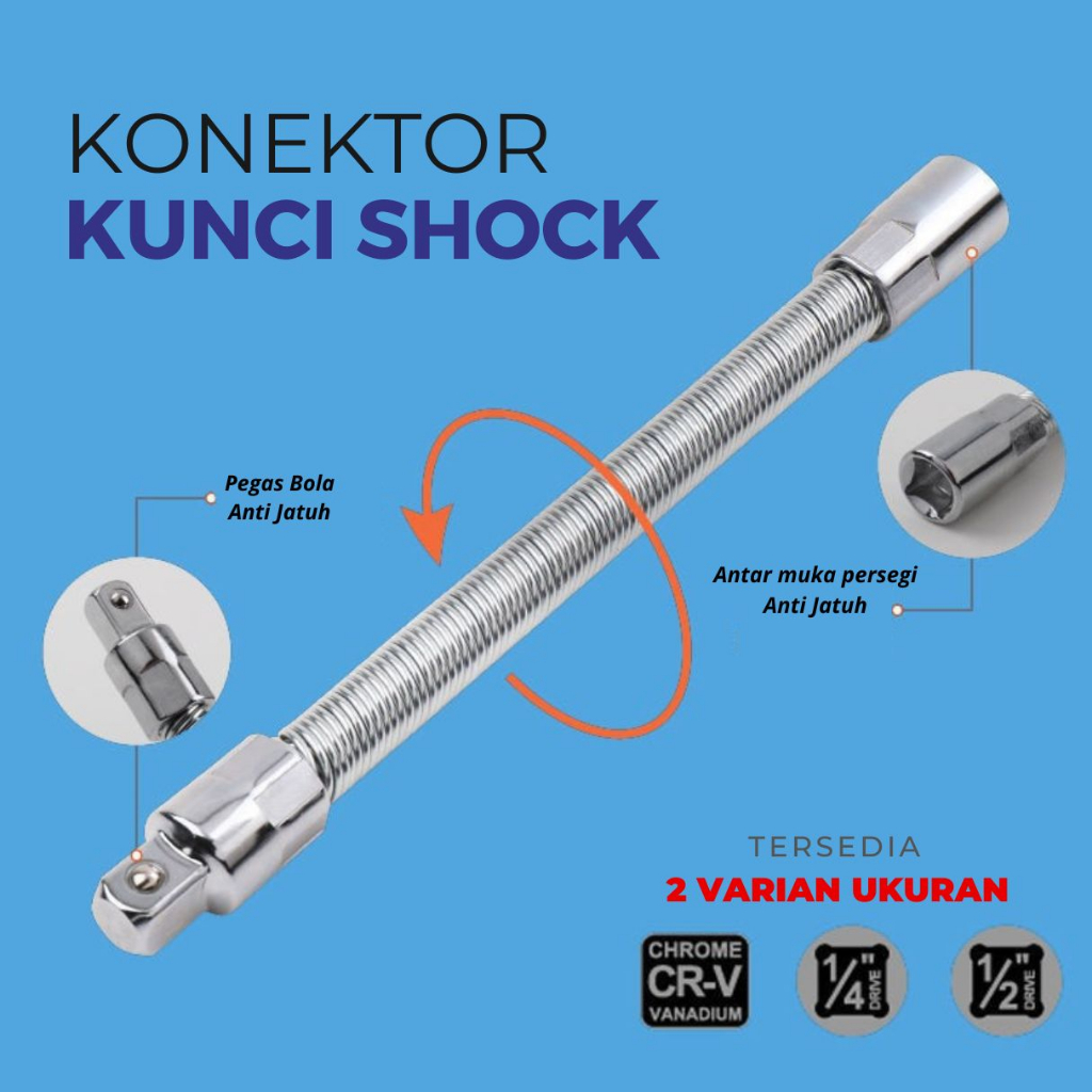 Extension Bar Flexible 1/4, 1/2, Sambungan Mata Kunci Shock Fleks