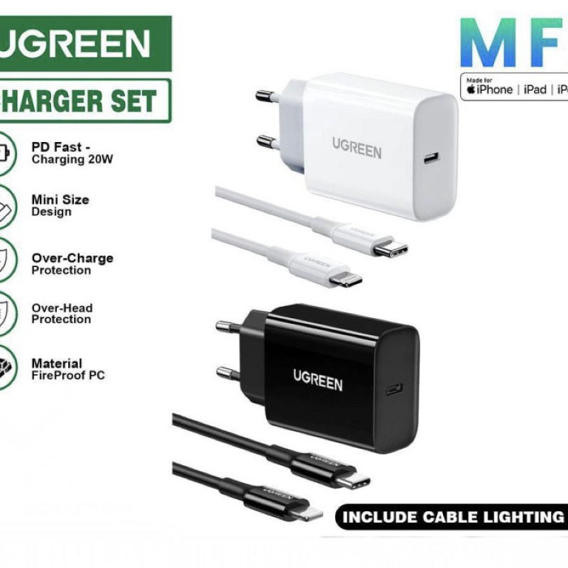 Ugreen MFI 20W Travel Adaptor Charger Iphone Fast Charger - hitam