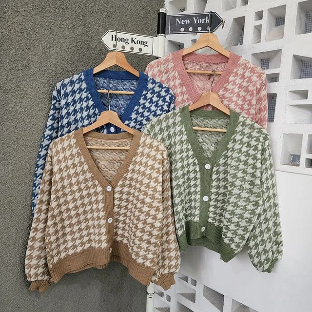 Kardigan Houndstooth / Cardigan Rajut Wanita / Kardigan Houndstooth Rajut / Outer Rajut Terbaru / Ca