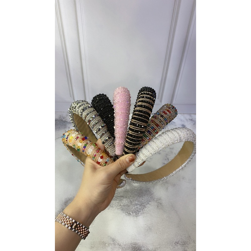 Bando Pesta Bride Bridal Elegant Mewah hairpiece Headpiece Bandana Mutiara pearl Beads kain import d