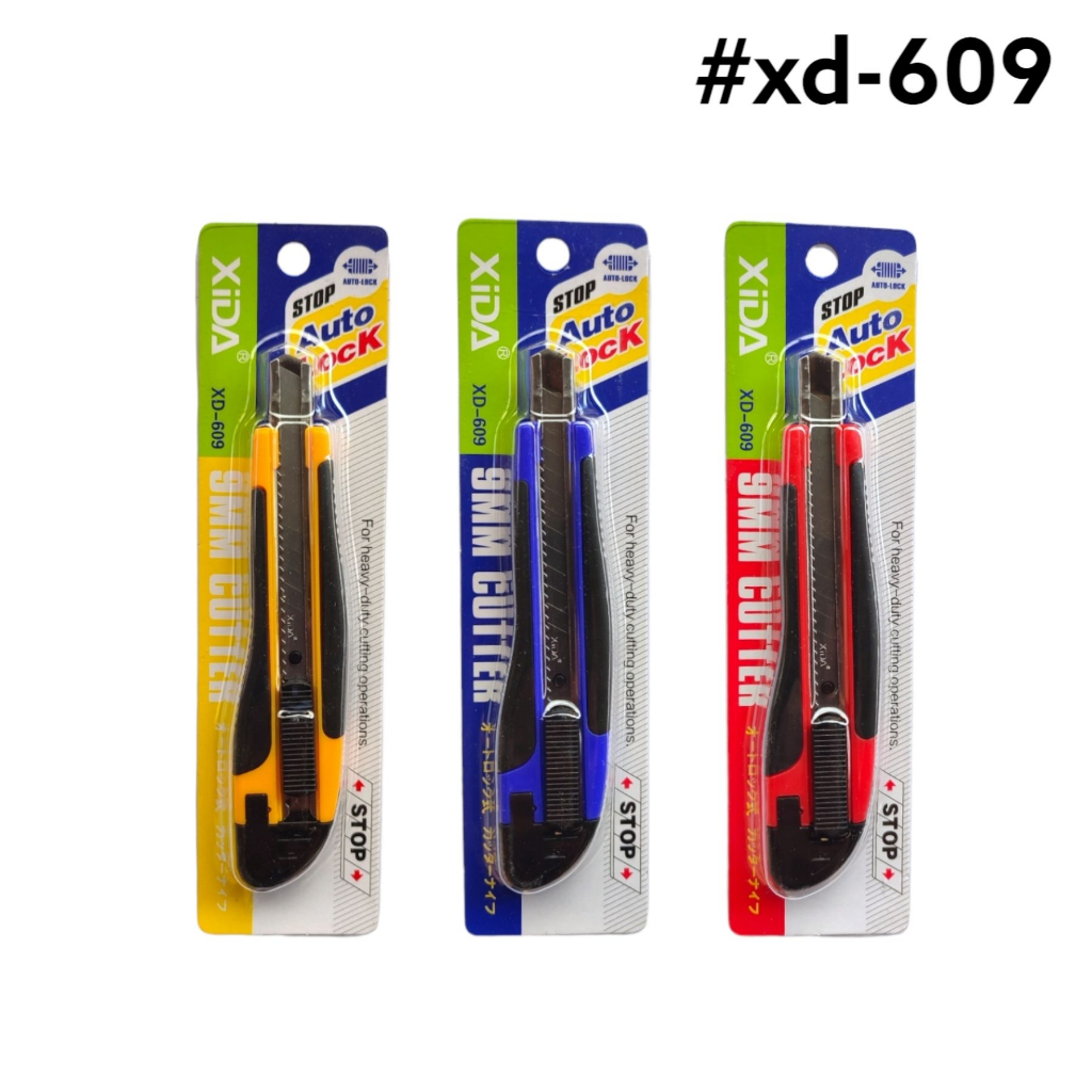 

Cutter Impor Xida Medium XD –609 Auto Lock 9 mm Bahan SK5 / Pisau Pemotong Besar Multifungsi Auto Lock – Satuan