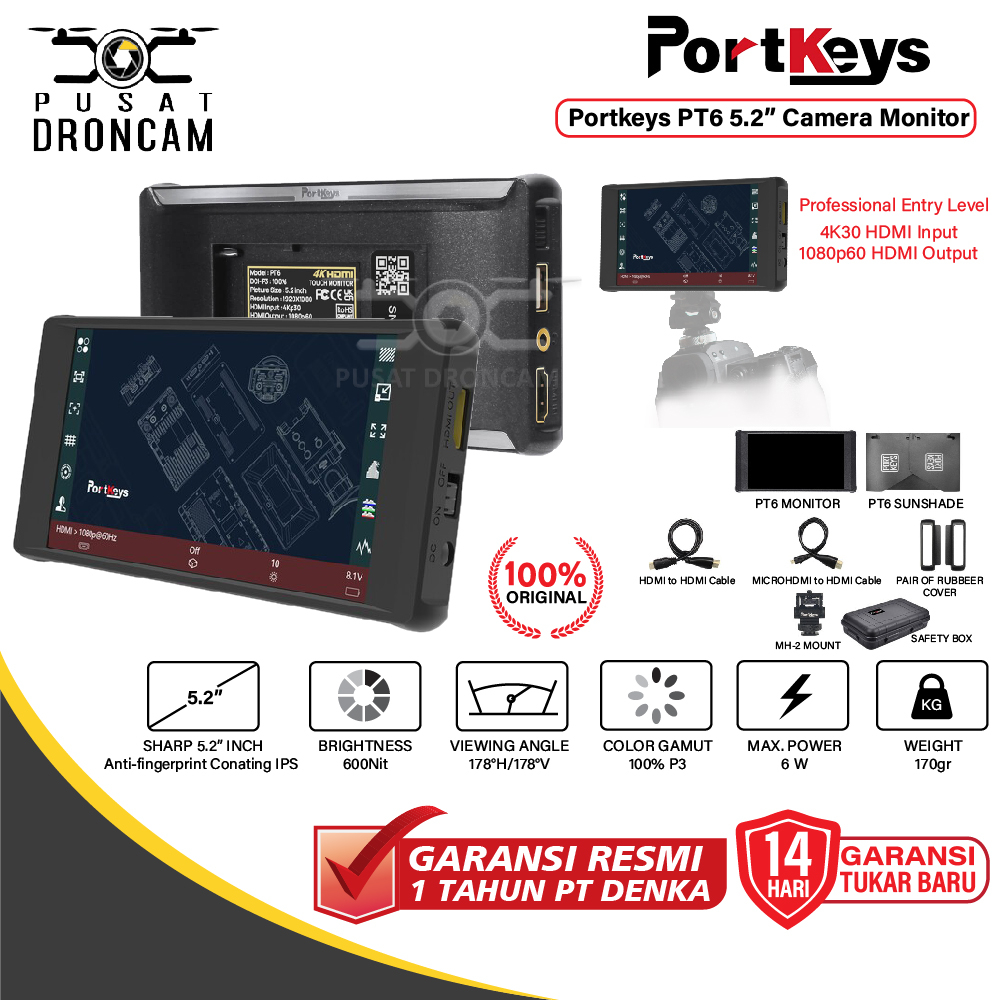 Portkeys PT6 PT-6 Professional Entry Level 5.2-inch On-Camera Monitor