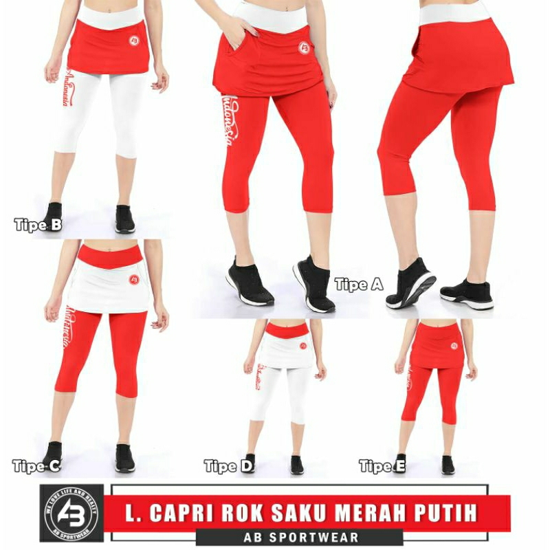 Celana Legging Leging CAPRY ROK Saku MERAH PUTIH Agustusan 7/8 atau 3/4 untuk Olahraga Senam Aerobic