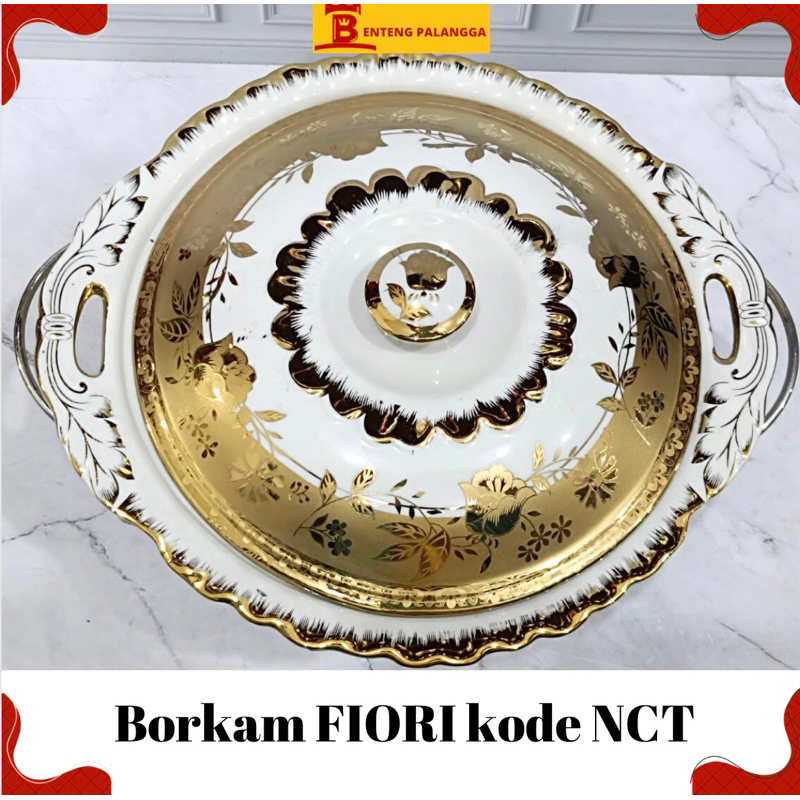 Borkam keramik porcelain batu fiori NCT bunga emas segi bulat api lilin