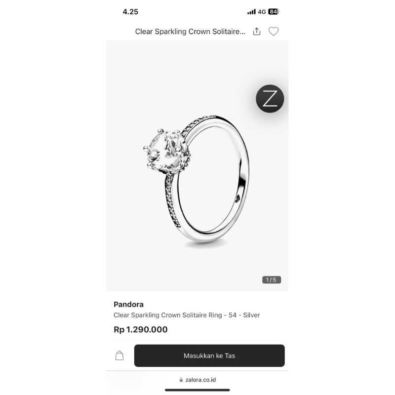 Pandora Clear Sparkling Crown Solitaire Ring - 51 - Silver