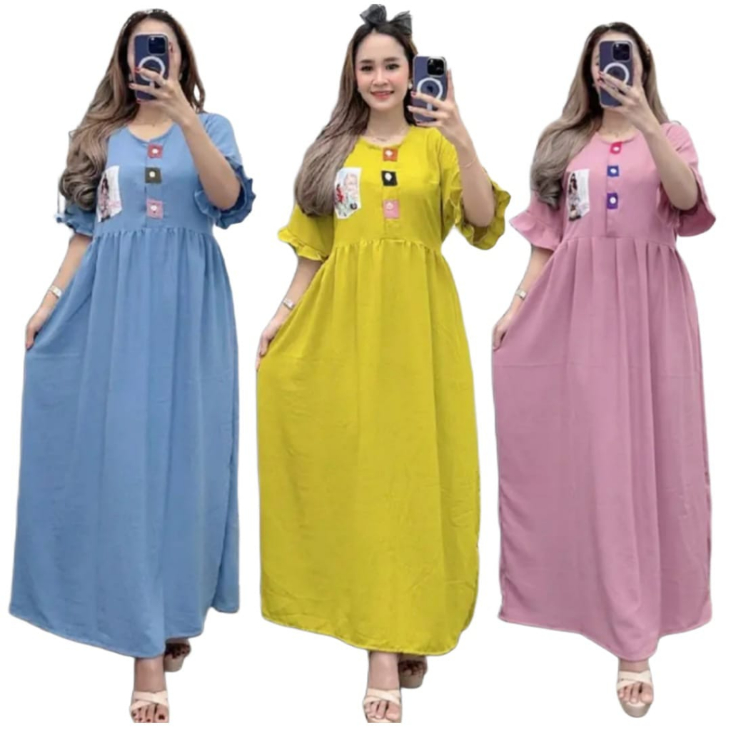Baju Daster Crinkle Airflow Busui Kekinian Remaja Murah Wanita Midi Andin Kimono Ruffle Kekinian Ray