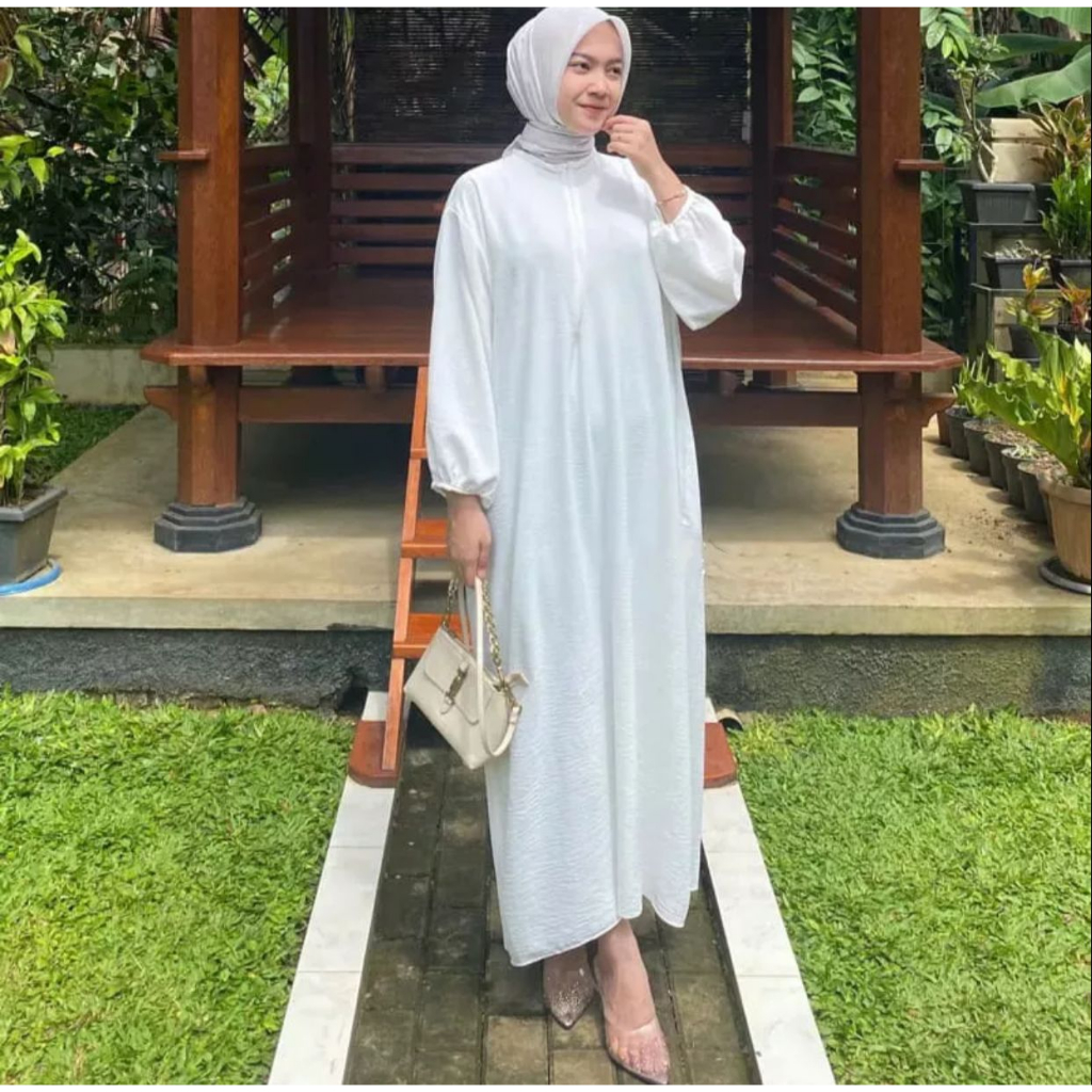 Others Baju Gamis Aluna Midi Dress Bahan Cey Crinkle Airflow Model Simple Elegan Size Jumbo