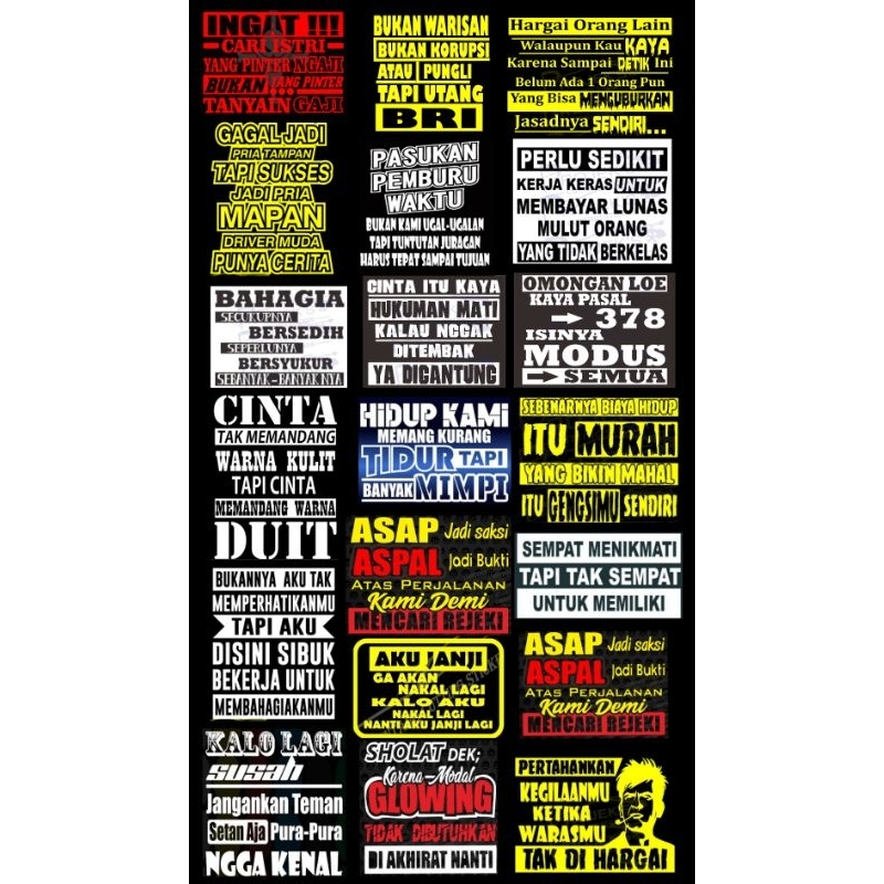 

Stiker kata kata 1 lembar bahan hologram dan cromo