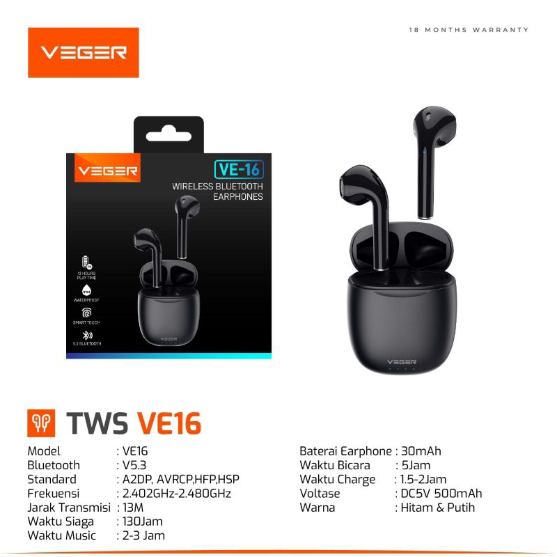 VEGER VE-16 TWS Wireless earphone bluetooth 5.0 VEGER VE-16 TWS