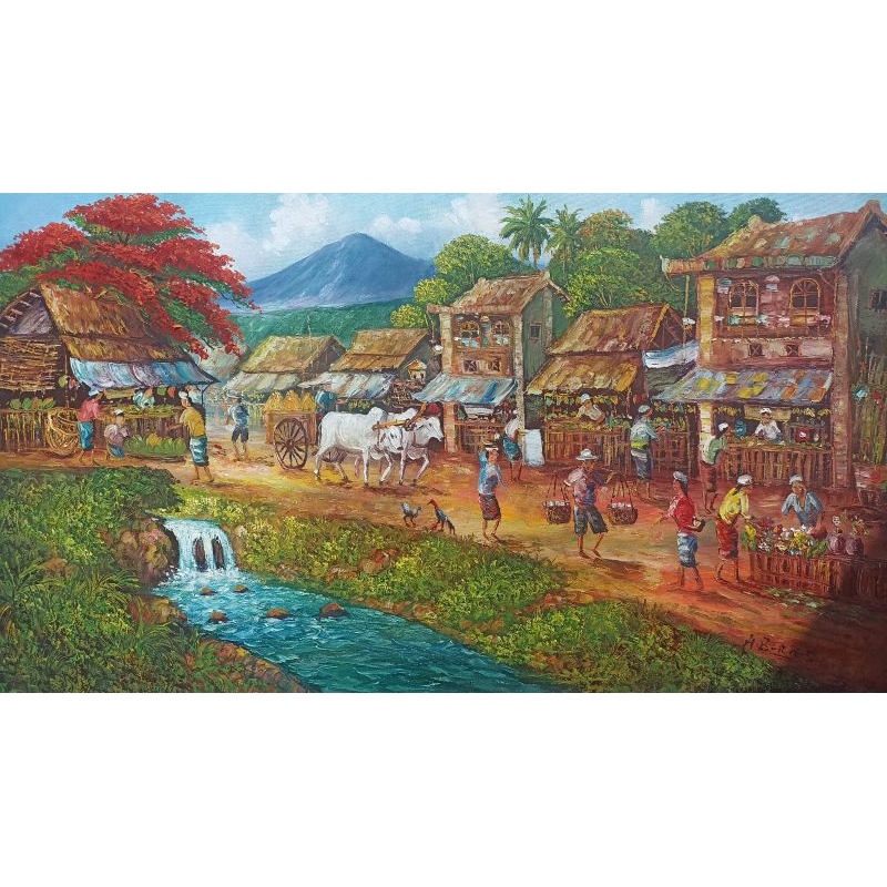 lukisan pemandangan karya seniman asli Jelekong ukuran 135x80