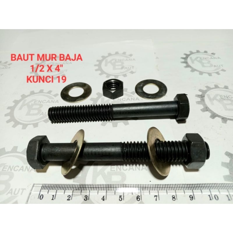 BAUT MUR BAJA 1/2 X 4" / BAUT MUR UNC / BAUT MUR HITAM PANJANG 10 CM KUNCI 19