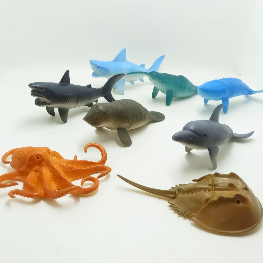 Mainan Anak Hewan Karet Laut Under Water World Figure Ikan Lumba Paus Gurita Triops Hiu Duyung Dugon
