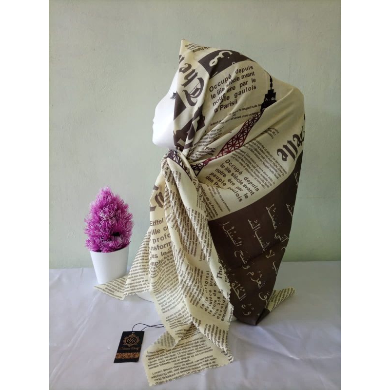 Kerudung Santri Cantik Kalam Hikmah Motif Koran Tulisan Kata Mutiara Jilbab Ngaji Pegon Tulisan Arab