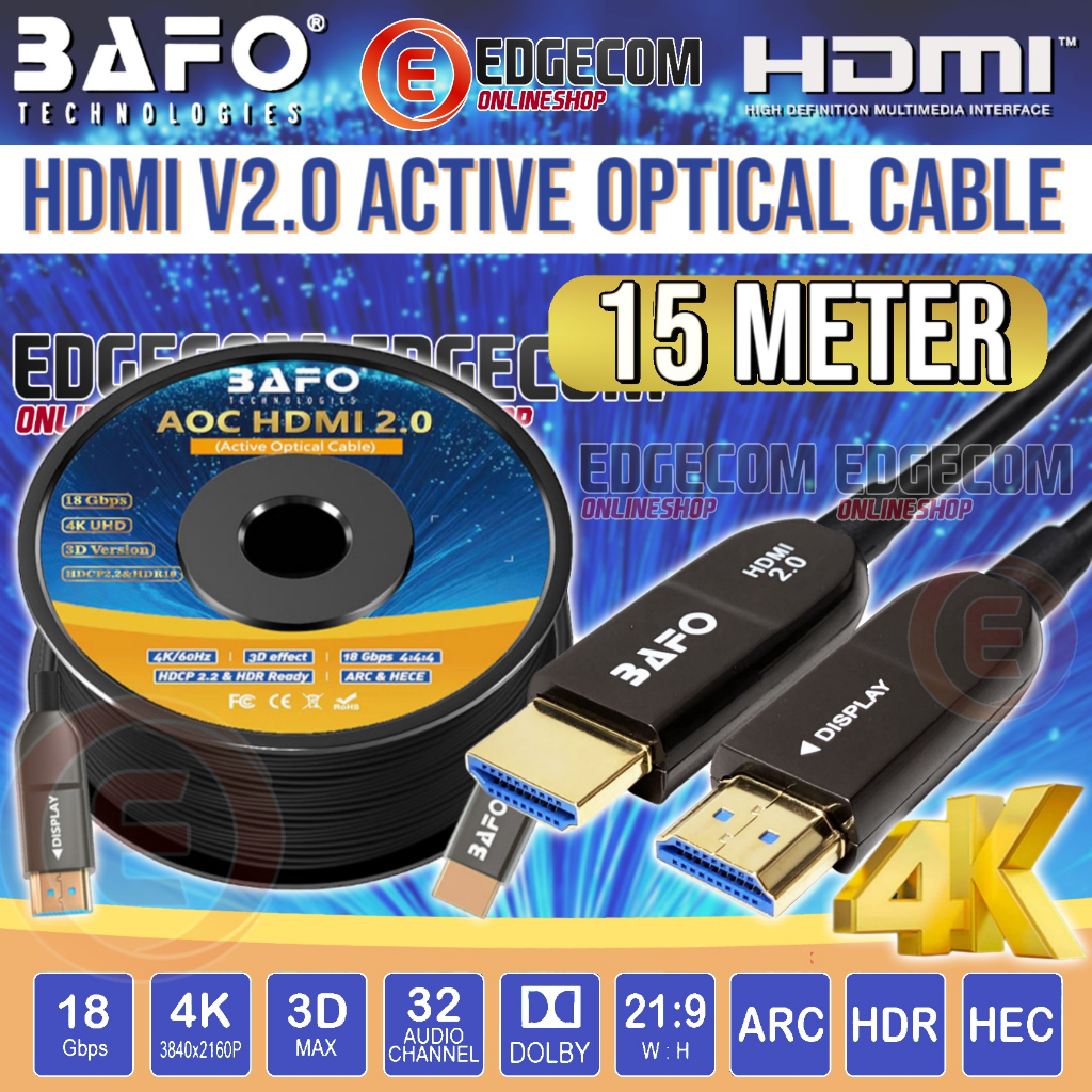 BAFO Kabel HDMI FO Fiber Optic  15 METER V2.0 Support 4K 3D Meter Original Bafo
