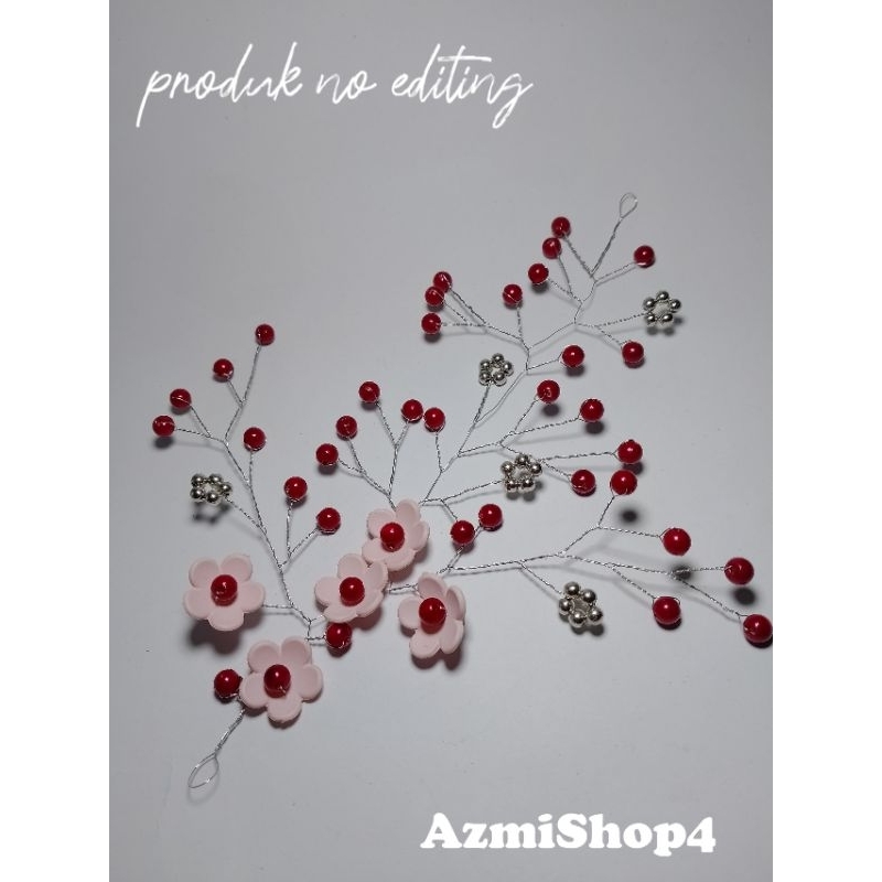 Headpiece Mutiara Merah Bunga Doff - Mahkota Murah - Aksesoris Hijab - Hiasan Wedding