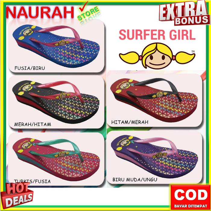 Sendal Jepit Ando Surfer Girl SGL 483 Sandal Wanita Jepit Wedges 5cm Original Aneka Warna